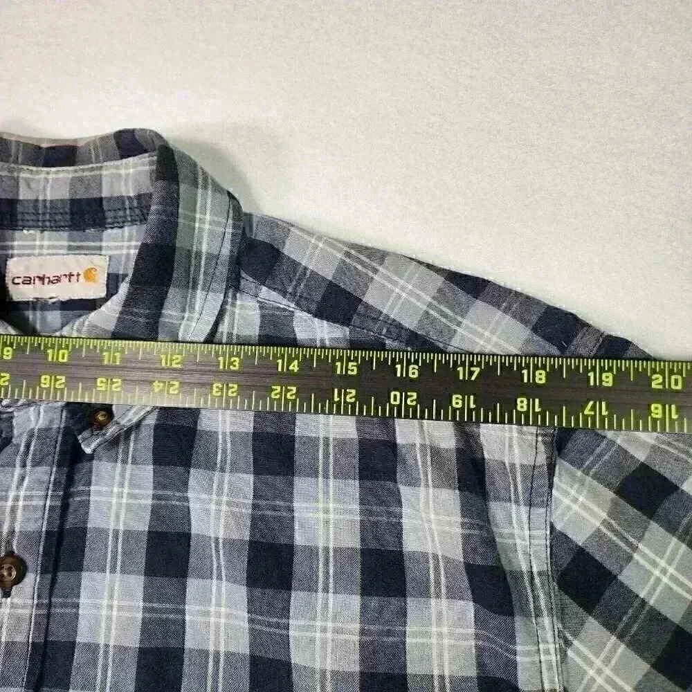 Carhartt Men's Loose Fit Midweight Shirt Large Short Sleeve Blue Plaid Button Up - Picture 9 of 15
